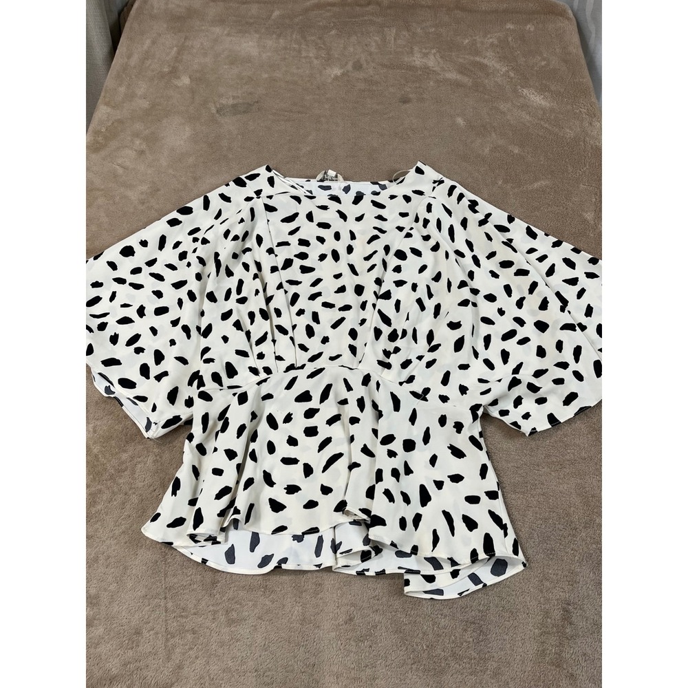 Umgee Abstract Print AOP Peplum Blouse Top Womens Size Small White New Imperfect